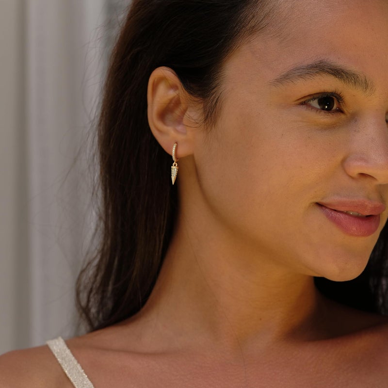 VACRONA Gold Hoop Earrings Spike Huggie Earrings for Women 14k Gold Plated Small Spike Dangle Drop Earrings - Image 2